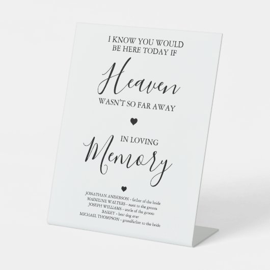 Liefdevolle herinnering Modern Heaven Gedicht Trou Reclamebord Met Voetstuk (Voorkant)