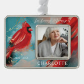 Liefdevolle herinnering Rode Kardinaal Vogel Memor Verzilverd Omlijst Ornament (Voorkant)