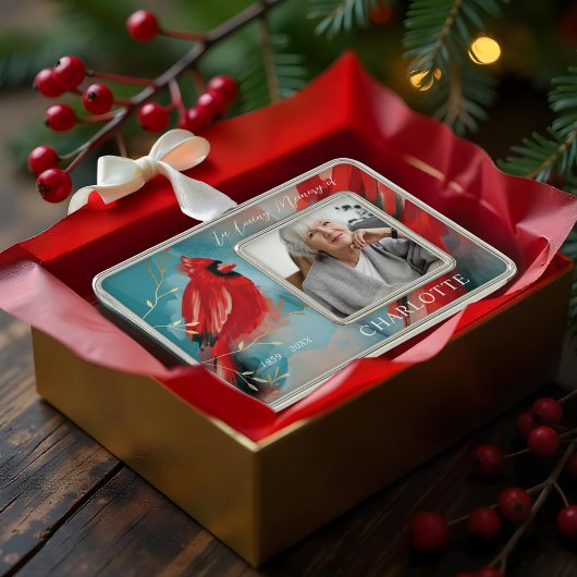 Liefdevolle herinnering Rode Kardinaal Vogel Memor Verzilverd Omlijst Ornament