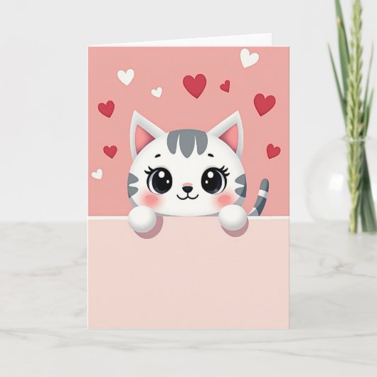 Liefdevolle kat met harten kaart (Voorkant)