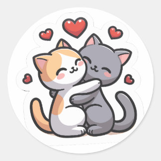 Liefdevolle katten in omhelzing ronde sticker