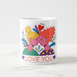 Liefdevolle Kleurrijke Bloemige Knuffel Illustrati Grote Koffiekop