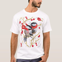 Liefdevolle Knuffelen Kerstmis Chickadees Paar T-shirt