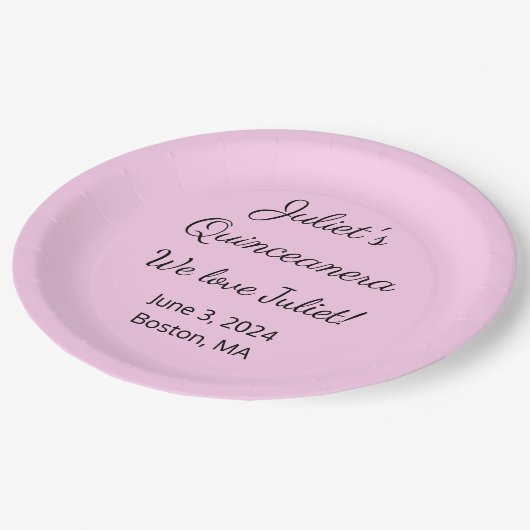 Liefdevolle Letters: Roze & Zwart Quinceanera Papieren Bordje (Gekanteld)