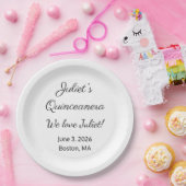 Liefdevolle Letters: Wit & Zwart Quinceanera Papieren Bordje (Feest)