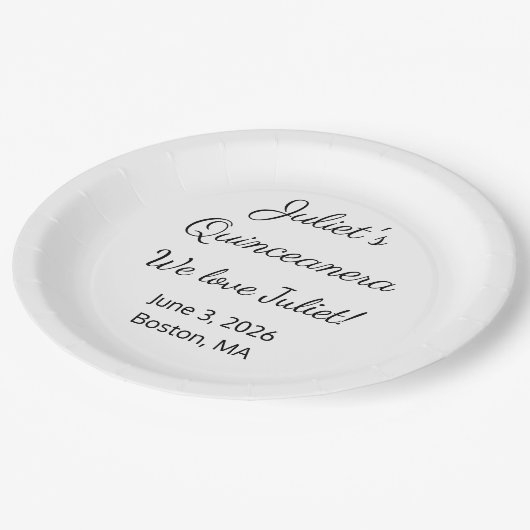 Liefdevolle Letters: Wit & Zwart Quinceanera Papieren Bordje (Gekanteld)