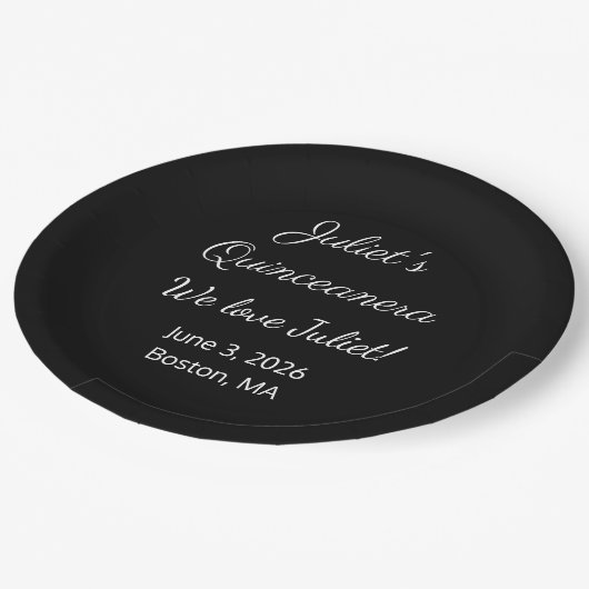 Liefdevolle Letters: Zwart & Wit Quinceanera Papieren Bordje (Gekanteld)