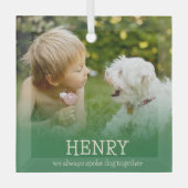 Liefdevolle Minimalistische Foto Hond Herdenking Glas Ornament (Voorkant)