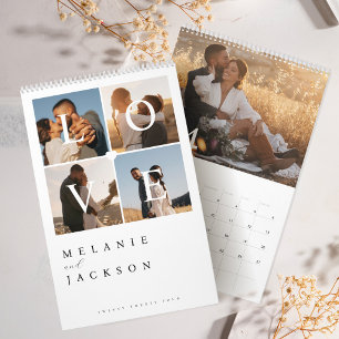 Liefdevolle moderne elegante trouwfotoherinneringe kalender