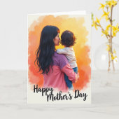 Liefdevolle Moeder Kind Kunstkaart Kaart (Gele Bloem)