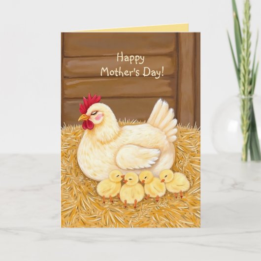 Liefdevolle moeder kip slapende baby's Moederdag Kaart (Voorkant)