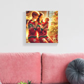Liefdevolle moeders en Baby bij de kerstboom Canvas Afdruk (Insitu (Woonkamer))