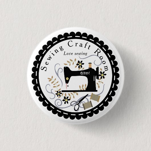 Liefdevolle Naaiwerk Zwarte Witte Ronde Button 3,2 Cm (Voorkant)