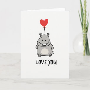 Liefdevolle Nijlpaard Hart Ballonkaart Kaart