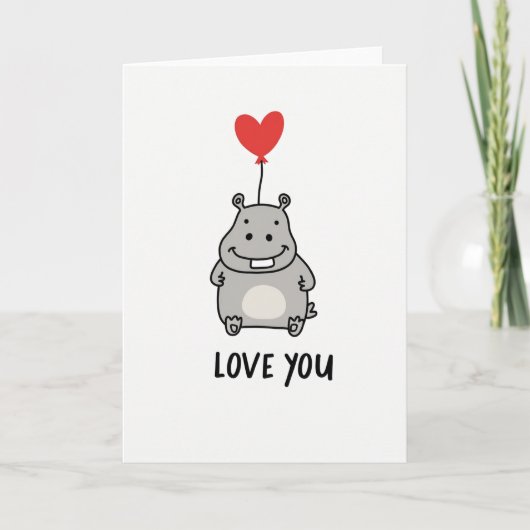 Liefdevolle Nijlpaard Hart Ballonkaart Kaart (Voorkant)