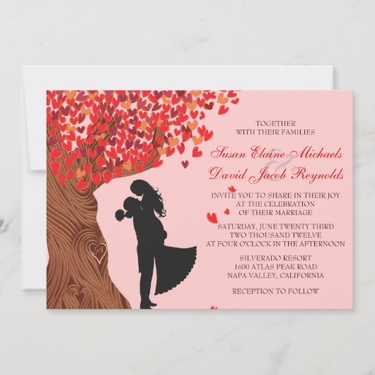 Liefdevolle paar Initialen Oak Tree Fall Wedding Kaart (Voorkant)