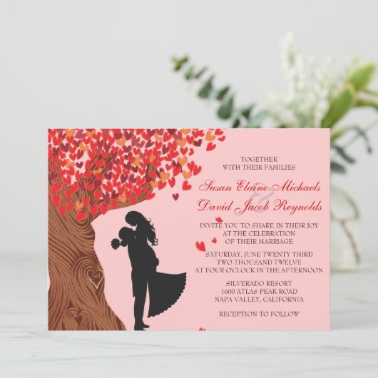 Liefdevolle paar Initialen Oak Tree Fall Wedding Kaart (Staand voorkant)