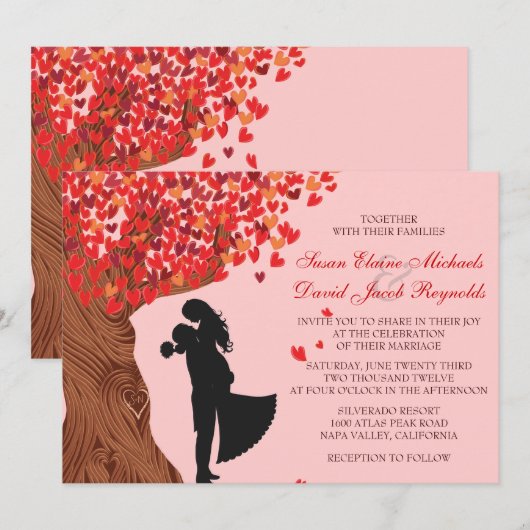 Liefdevolle paar Initialen Oak Tree Fall Wedding Kaart (Voorkant / Achterkant)