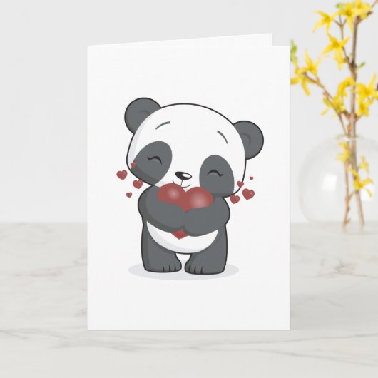 Liefdevolle Panda Wenskaart Kaart (Gele Bloem)