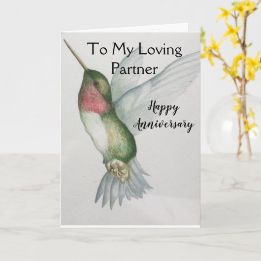 Liefdevolle partner Jubileum Hummingbird Waterverf Kaart (Gele Bloem)