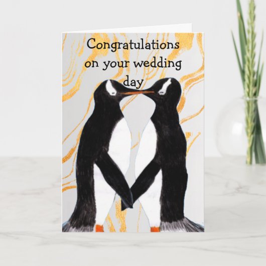 Liefdevolle Pinguïn Gefeliciteerd met je trouwdag Kaart (Voorkant)