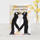 Liefdevolle Pinguïn Gefeliciteerd met je trouwdag Kaart (Gele Bloem)