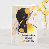 Liefdevolle Pinguïn Gefeliciteerd met je trouwdag Kaart (Gele Bloem)