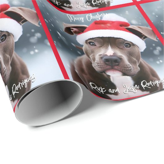 Liefdevolle Pit Bull met Santa Hat Kerstmis Cadeaupapier (Rol Hoek)