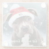 Liefdevolle Pit Bull met Santa Hat Kerstmis Glazen Onderzetter (Achterkant)