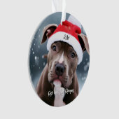 Liefdevolle Pit Bull met Santa Hat Kerstmis Ornament (voorkant)