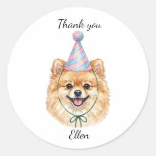 Liefdevolle Pomeranian Aangepaste Verjaardagsfeest Ronde Sticker