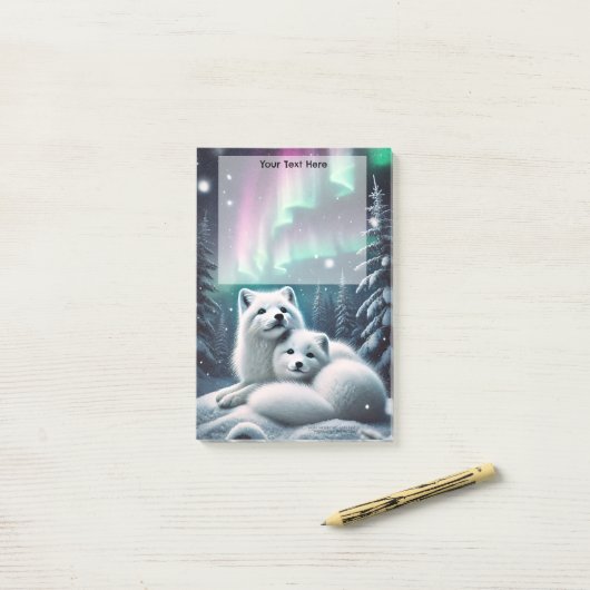 Liefdevolle poolvossen Noorderlicht Snowy Fores Post-it® Notes (Op bureau)