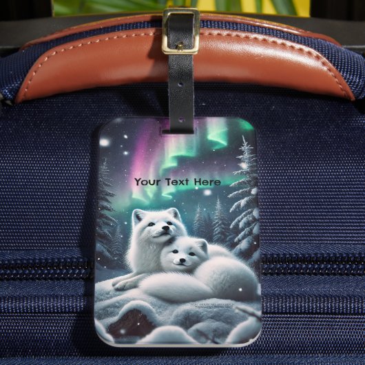 Liefdevolle poolvossen Noorderlicht Snowy Forest Bagagelabel (Voorkant Insitu 2)