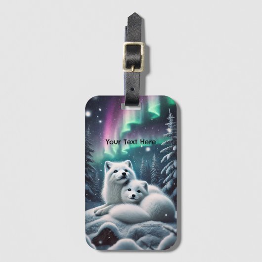 Liefdevolle poolvossen Noorderlicht Snowy Forest Bagagelabel (Voorkant (verticaal))