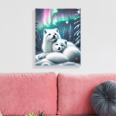 Liefdevolle poolvossen Noorderlicht Snowy Forest Canvas Afdruk (Insitu (Woonkamer))