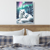 Liefdevolle poolvossen Noorderlicht Snowy Forest Canvas Afdruk (Insitu (Slaapkamer))