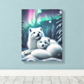 Liefdevolle poolvossen Noorderlicht Snowy Forest Canvas Afdruk (Insitu (Houten vloer))