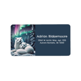 Liefdevolle poolvossen Noorderlicht Snowy Forest Etiket