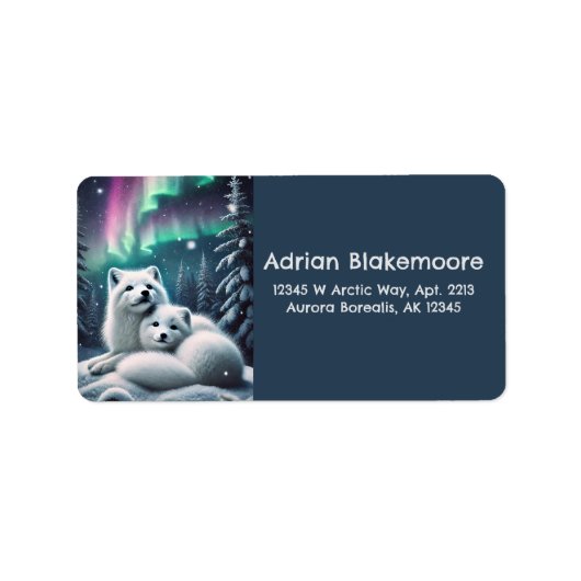 Liefdevolle poolvossen Noorderlicht Snowy Forest Etiket (Voorkant)