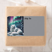 Liefdevolle poolvossen Noorderlicht Snowy Forest Etiket (Insitu)