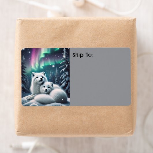 Liefdevolle poolvossen Noorderlicht Snowy Forest Etiket (Insitu)