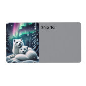 Liefdevolle poolvossen Noorderlicht Snowy Forest Etiket (Voorkant)