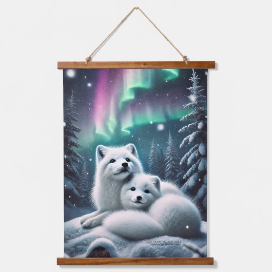 Liefdevolle poolvossen Noorderlicht Snowy Forest Hangend Wandkleed (Voorkant)
