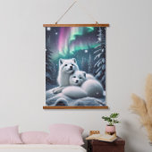 Liefdevolle poolvossen Noorderlicht Snowy Forest Hangend Wandkleed (Slaapkamer)