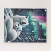 Liefdevolle poolvossen Noorderlicht Snowy Forest Legpuzzel (Horizontaal)