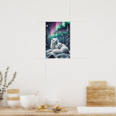 Liefdevolle poolvossen Noorderlicht Snowy Forest Poster (Keuken)
