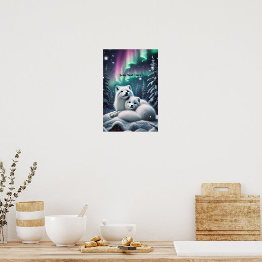 Liefdevolle poolvossen Noorderlicht Snowy Forest Poster (Keuken)