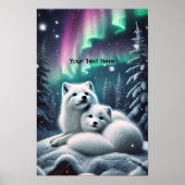 Liefdevolle poolvossen Noorderlicht Snowy Forest Poster (Voorkant)