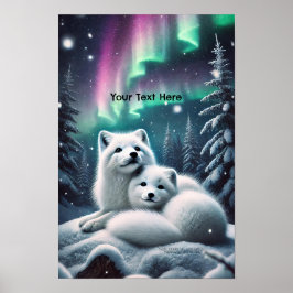 Liefdevolle poolvossen Noorderlicht Snowy Forest Poster