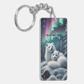 Liefdevolle poolvossen Noorderlicht Snowy Forest Sleutelhanger (Voorkant Links)